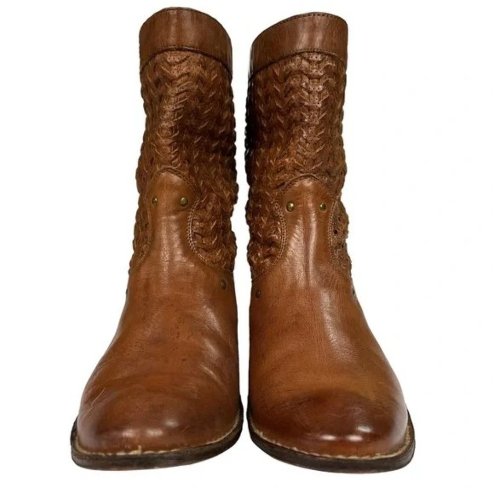 Frye Shirley Huarache Woven Leather Boots Women's Cognac (Brown) Size 9